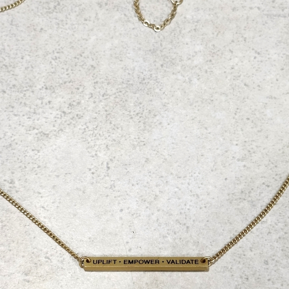 YOUNIQUE Goldtone Uplift Empower Validate Bar Pendant Necklace